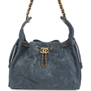 Chanel Small 25 Hobo Bag Blue Suede Antique Gold Hardware