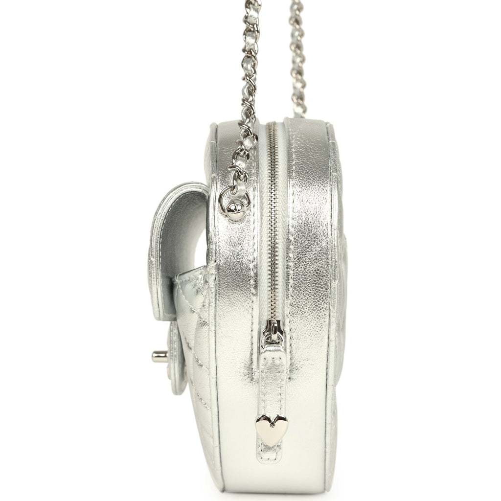 Chanel CC In Love Large Heart Bag with Chain Silver Metallic Lambskin Silver Hardware - Image 4