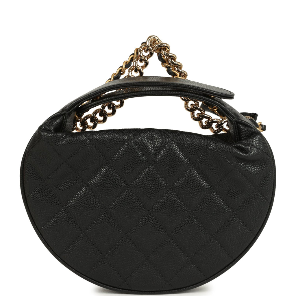 Chanel Mini Round Hobo Pouch Bag Black Shiny Caviar Mixed Metal Hardware - Image 6