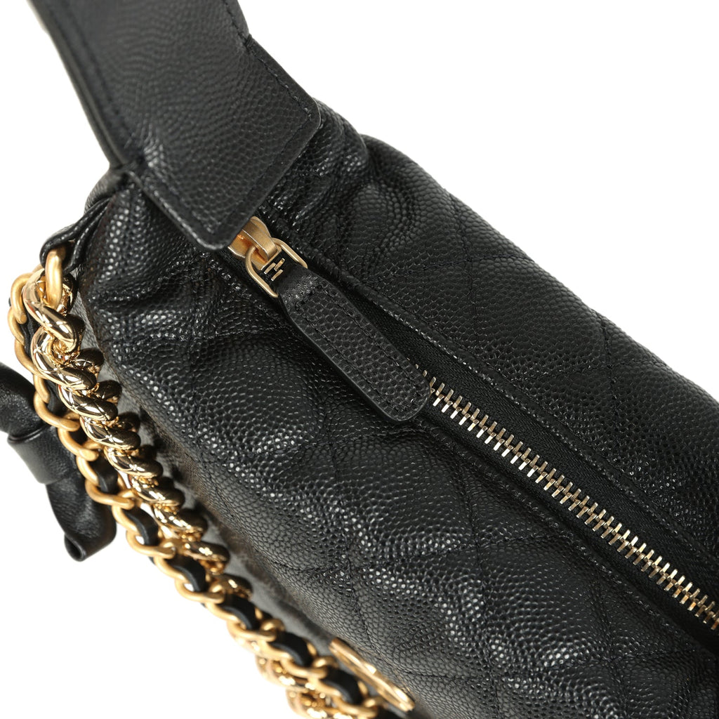 Chanel Mini Round Hobo Pouch Bag Black Shiny Caviar Mixed Metal Hardware - Image 8