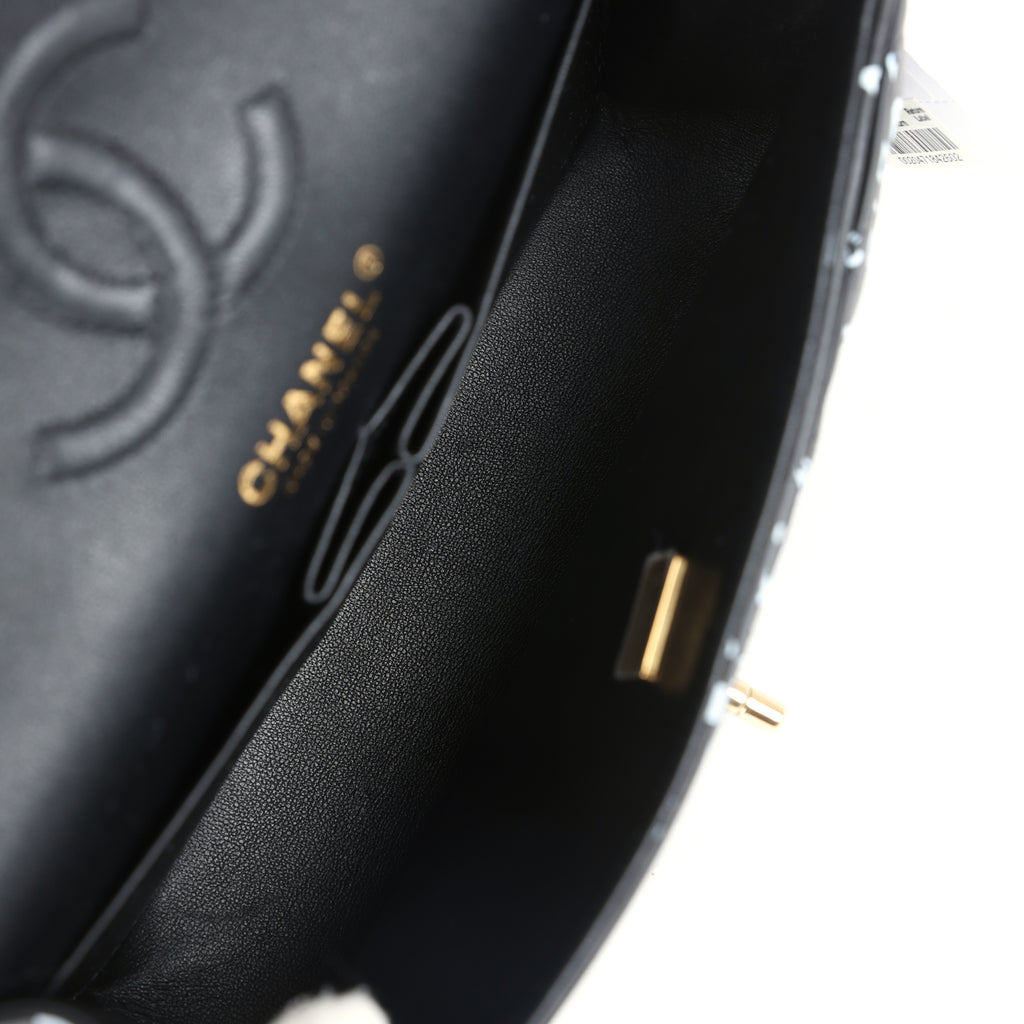 Chanel Small Classic Double Logo Printed Flap Bag Black and White Calfskin Gold Hardware - Image 10