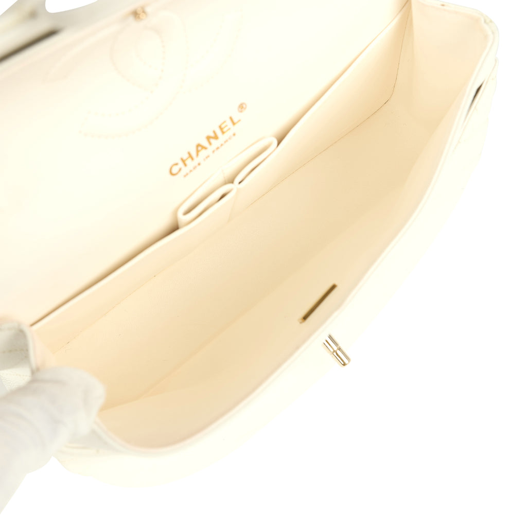 Pre-owned Chanel Medium Classic Double Flap White Caviar Light Gold Hardware - Image 10