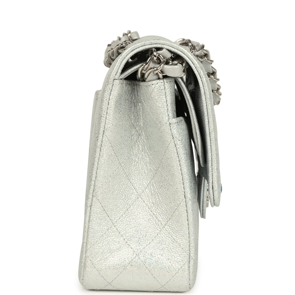 Chanel Medium Classic Double Flap Silver Glitter Caviar Silver Hardware - Image 4