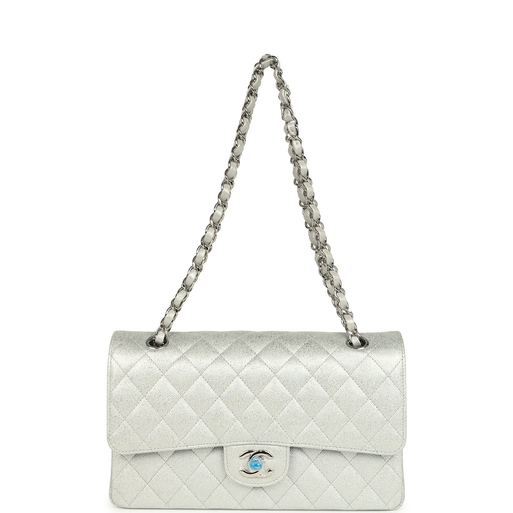 Chanel Medium Classic Double Flap Silver Glitter Caviar Silver Hardware - Image 8
