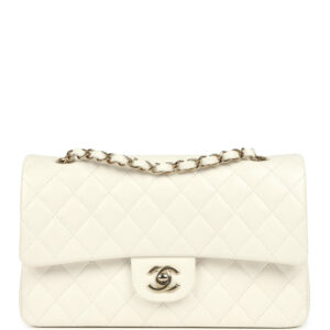 Chanel Medium Classic Double Flap White Caviar Light Gold Hardware