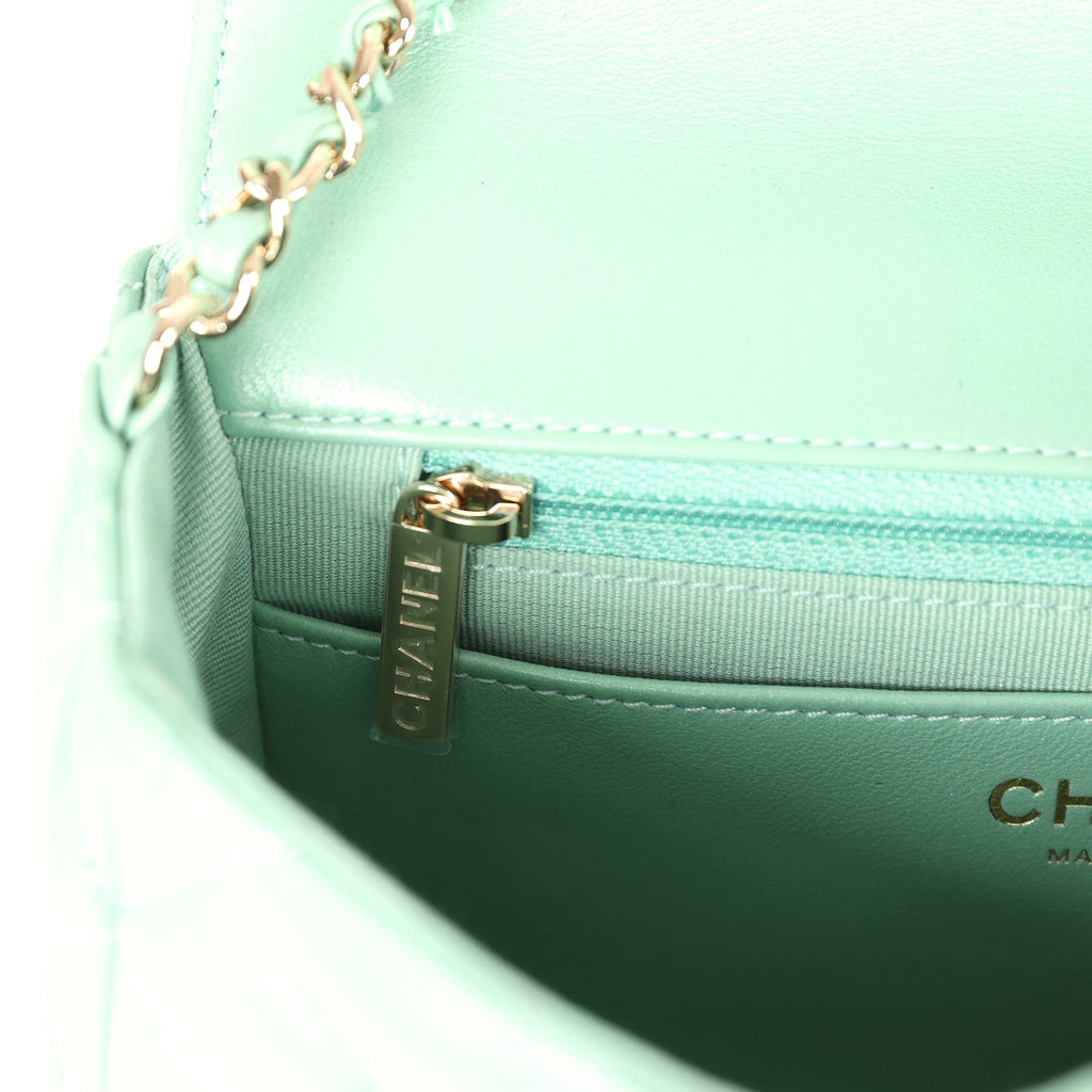 Chanel Candy Heart Mini Flap Bag Turquoise Lambskin Enamel and Light Gold Hardware - Image 14