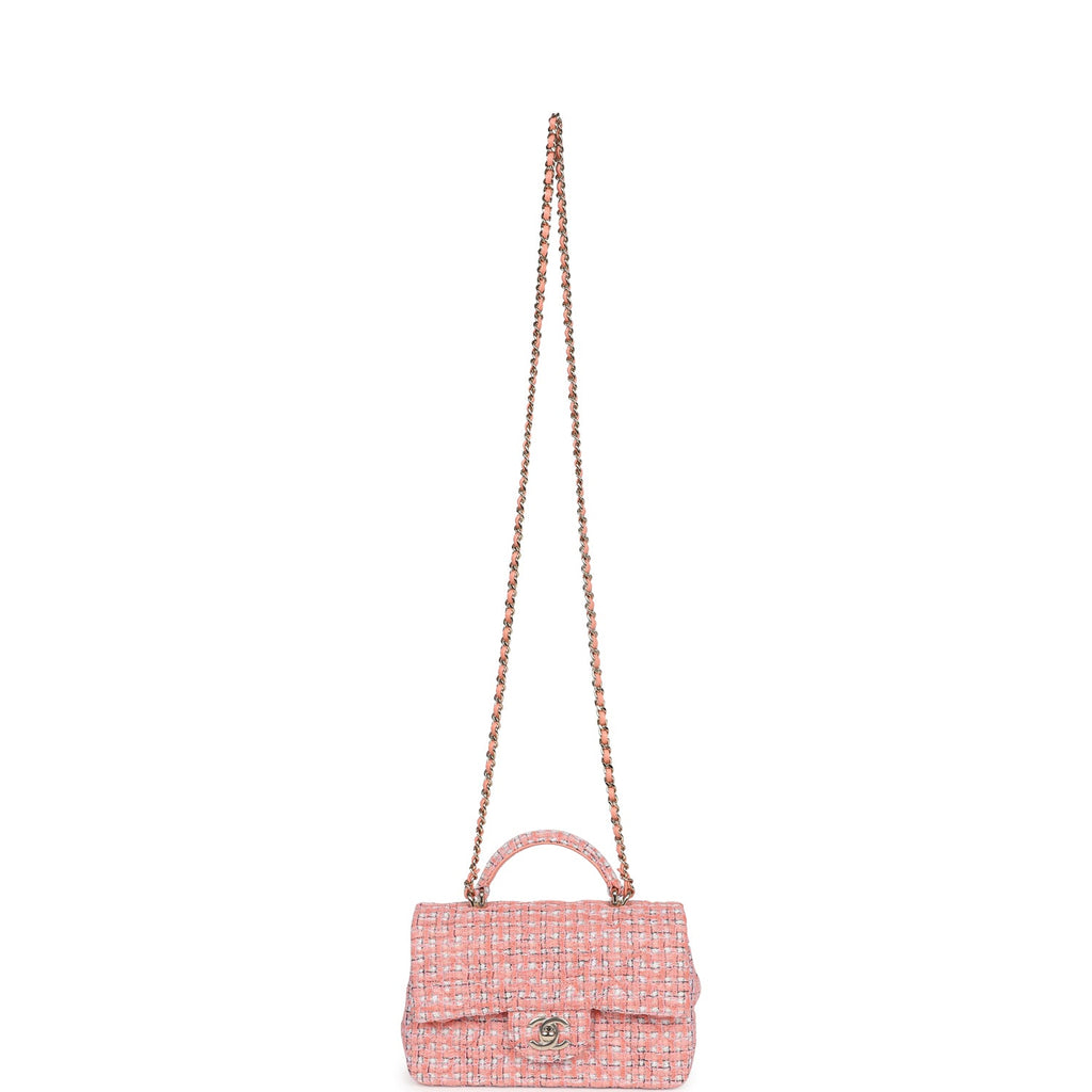 Chanel Mini Rectangular Top Handle Flap Bag Coral Tweed Light Gold Hardware - Image 8
