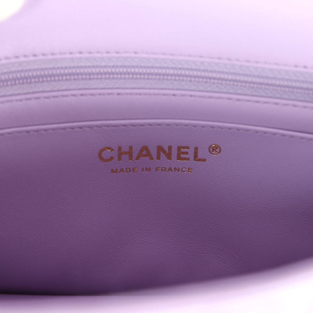 Chanel Mini Rectangular Flap Bag with Top Handle Lilac Lambskin Light Gold Hardware - Image 10