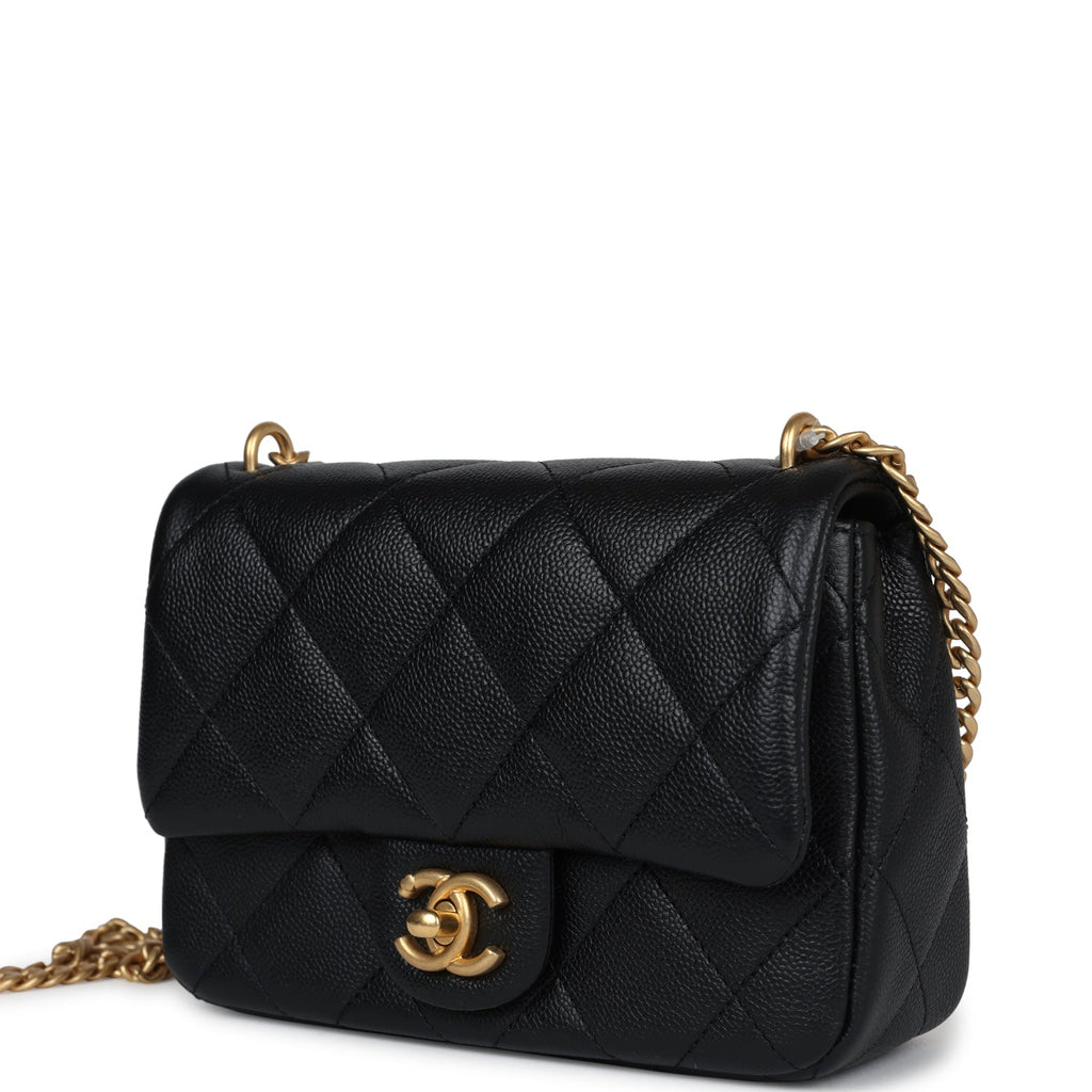 Chanel Mini Sweetheart Crush Square Flap Bag Black Caviar Antique Gold Hardware - Image 6