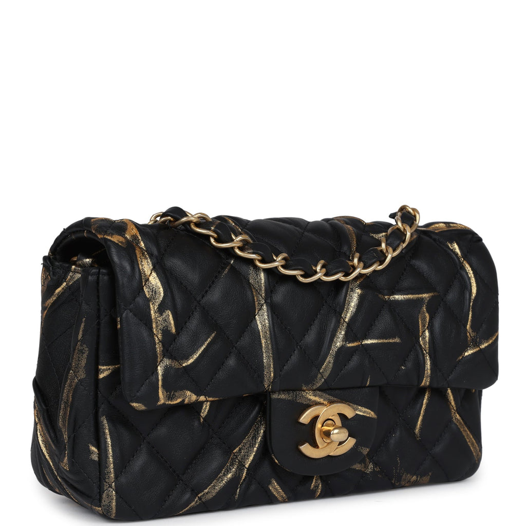 Chanel Mini Rectangular Flap Black and Gold Aged Calfskin Antique Gold Hardware - Image 3