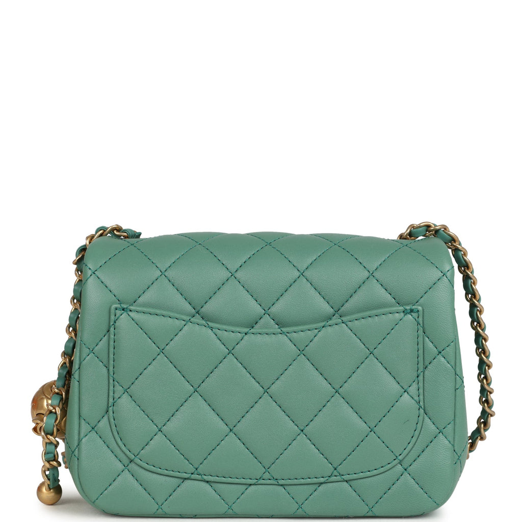 Chanel Mini Square Pearl Crush Flap Bag Green Lambskin Antique Gold Hardware - Image 5