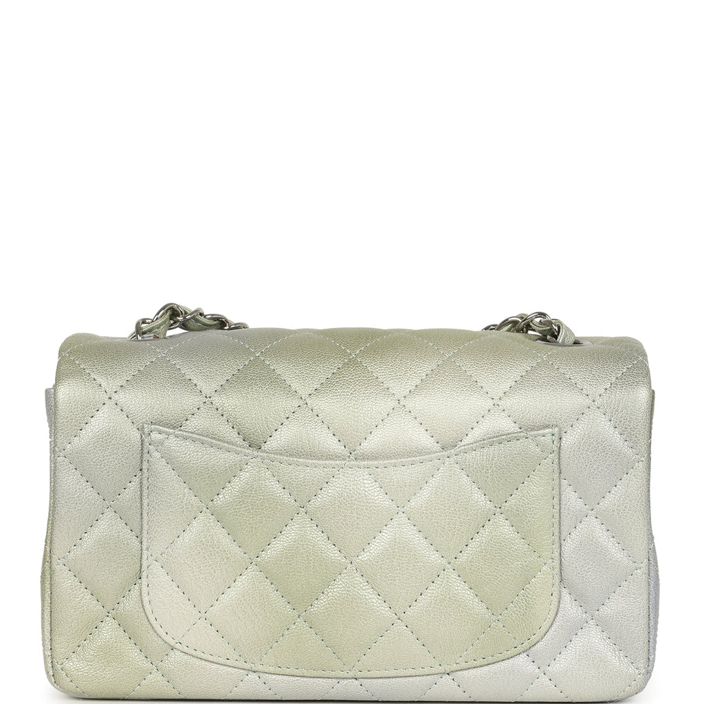 Chanel Mini Classic Rectangular Flap Bag Grey and Green Ombre Iridescent Goatskin Silver Hardware - Image 5