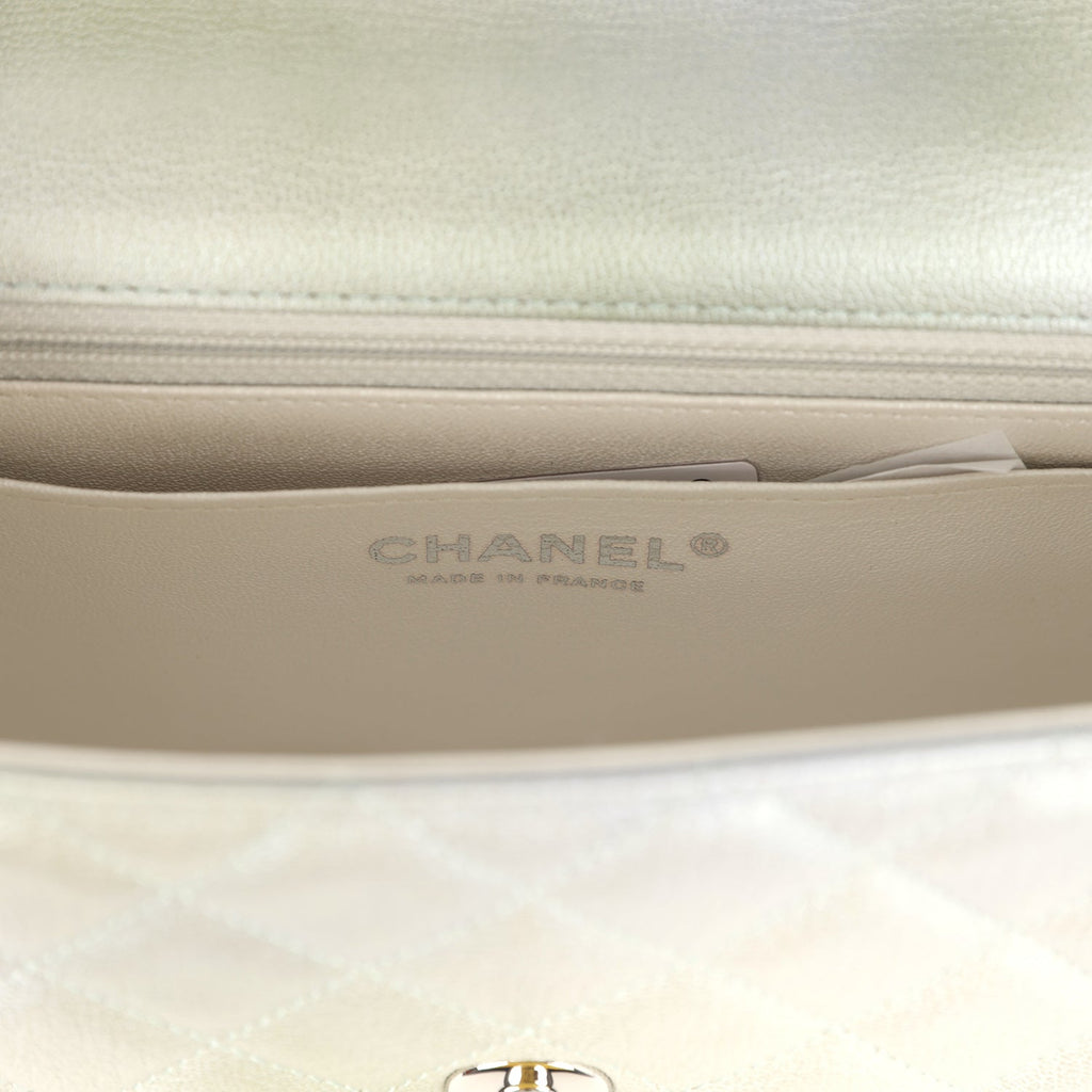 Chanel Mini Classic Rectangular Flap Bag Grey and Green Ombre Iridescent Goatskin Silver Hardware - Image 10