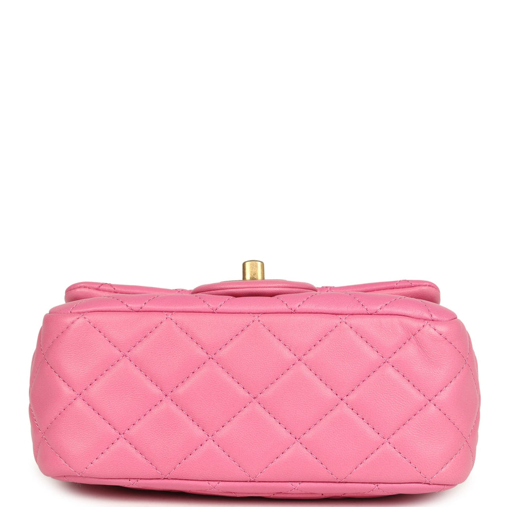 Chanel Mini Pearl Crush Square Flap Bag Pink Lambskin Brushed Gold Hardware - Image 7