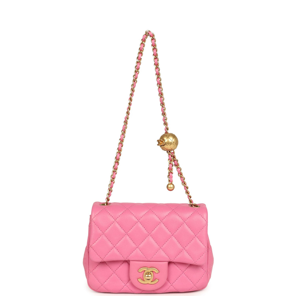 Chanel Mini Pearl Crush Square Flap Bag Pink Lambskin Brushed Gold Hardware - Image 8