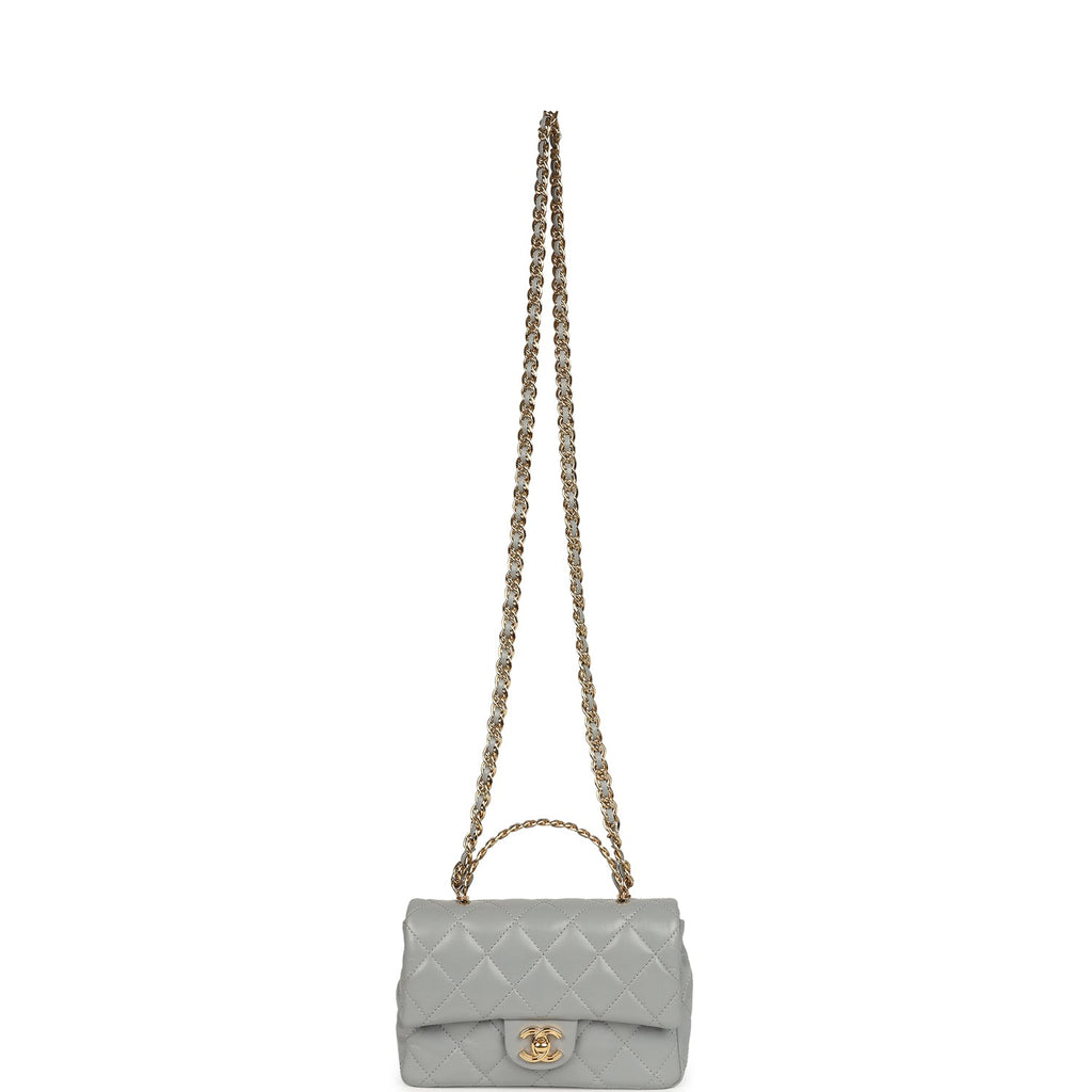 Pre-owned Chanel Mini CC Rectangular Flap Bag with Top Handle Light Grey Lambskin Gold Hardware - Image 8