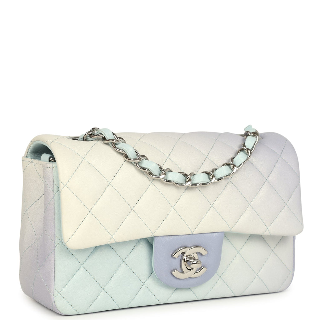 Pre-owned Chanel Mini Classic Rectangular Flap Bag Ombre Purple Iridescent Lambskin Silver Hardware - Image 3
