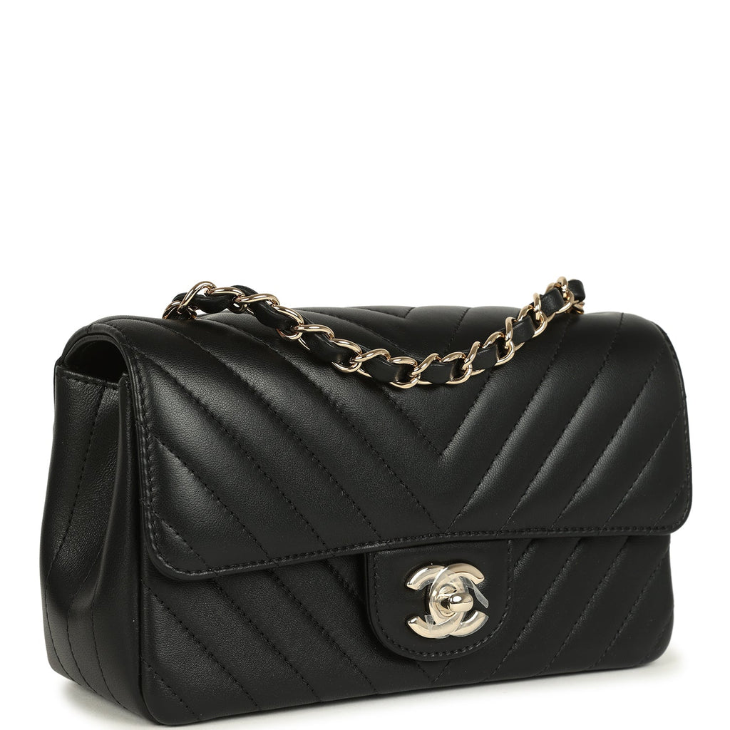 Chanel Mini Chevron Classic Rectangular Flap Bag Black Lambskin Light Gold Hardware - Image 3