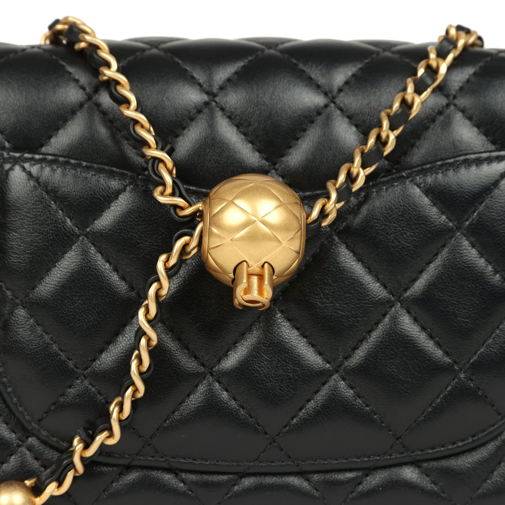 Chanel Mini Pearl Crush Square Flap Bag Black Shiny Lambskin Brushed Gold Hardware - Image 7