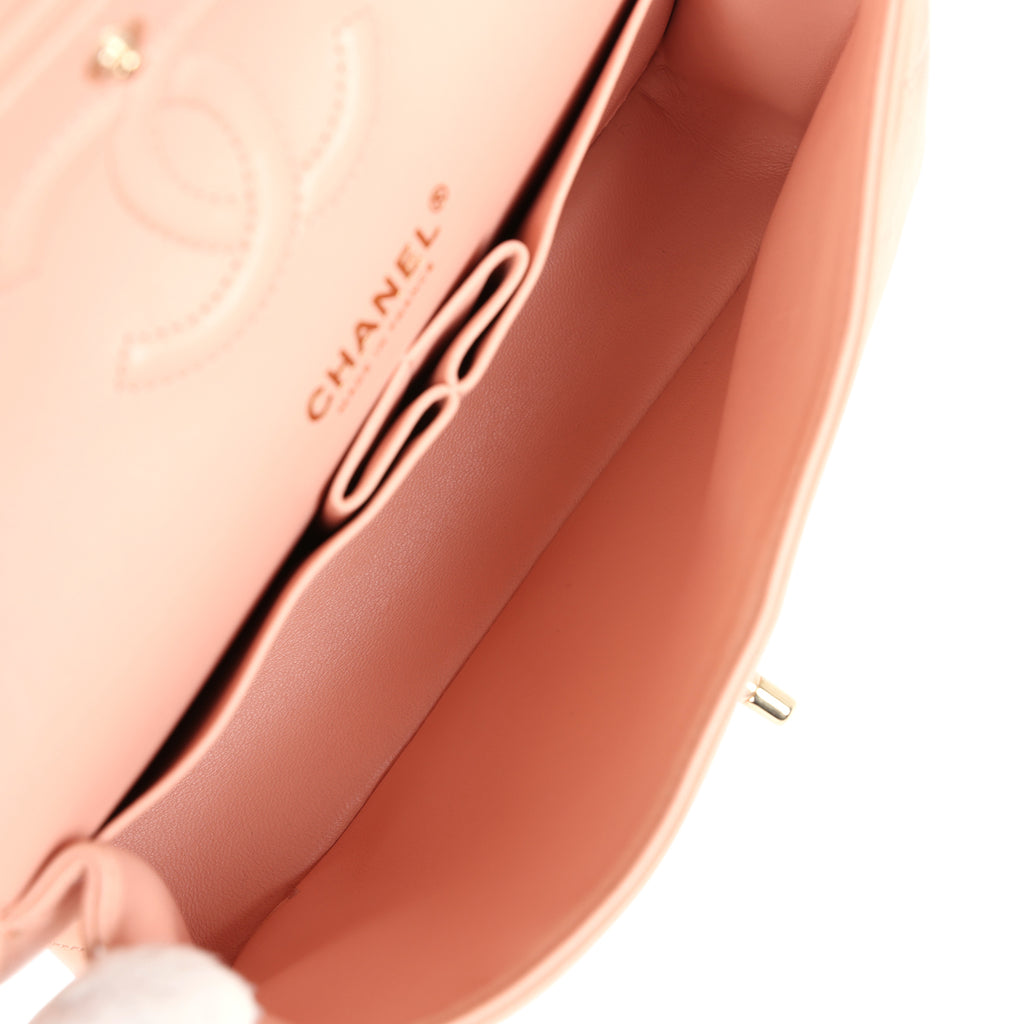 Pre-owned Chanel Small Classic Double Flap Light Pink Lambskin Gold Hardware - Image 10