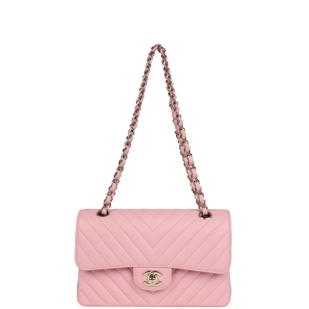 Chanel Small Classic Double Flap Bag Light Pink Chevron Caviar Light Gold Hardware - Image 8