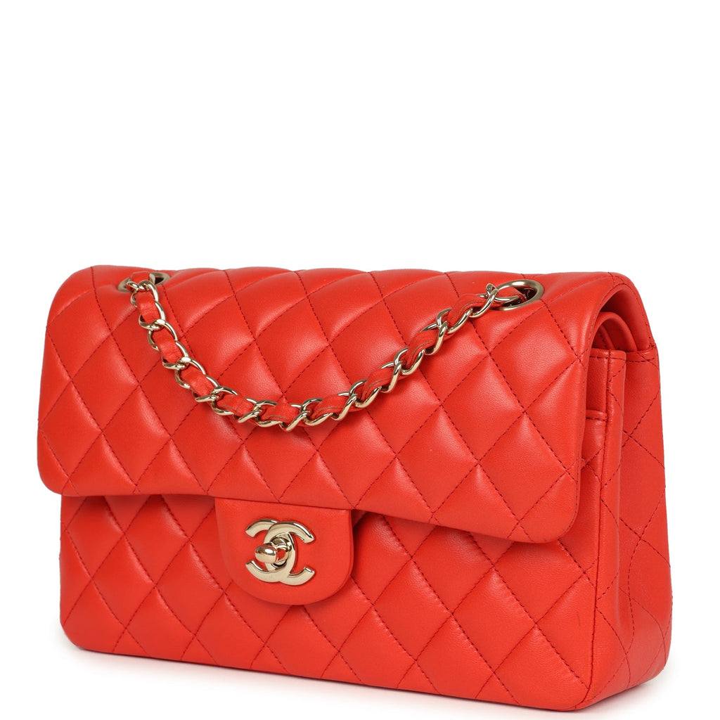 Pre-owned Chanel Small Classic Double Flap Bag Red Lambskin Light Gold Hardware - Image 6