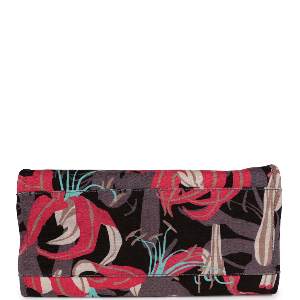 Chanel Medium Deauville Shopping Tote Grey and Pink Tropical Floral Velvet Light Gold Hardware - Image 8