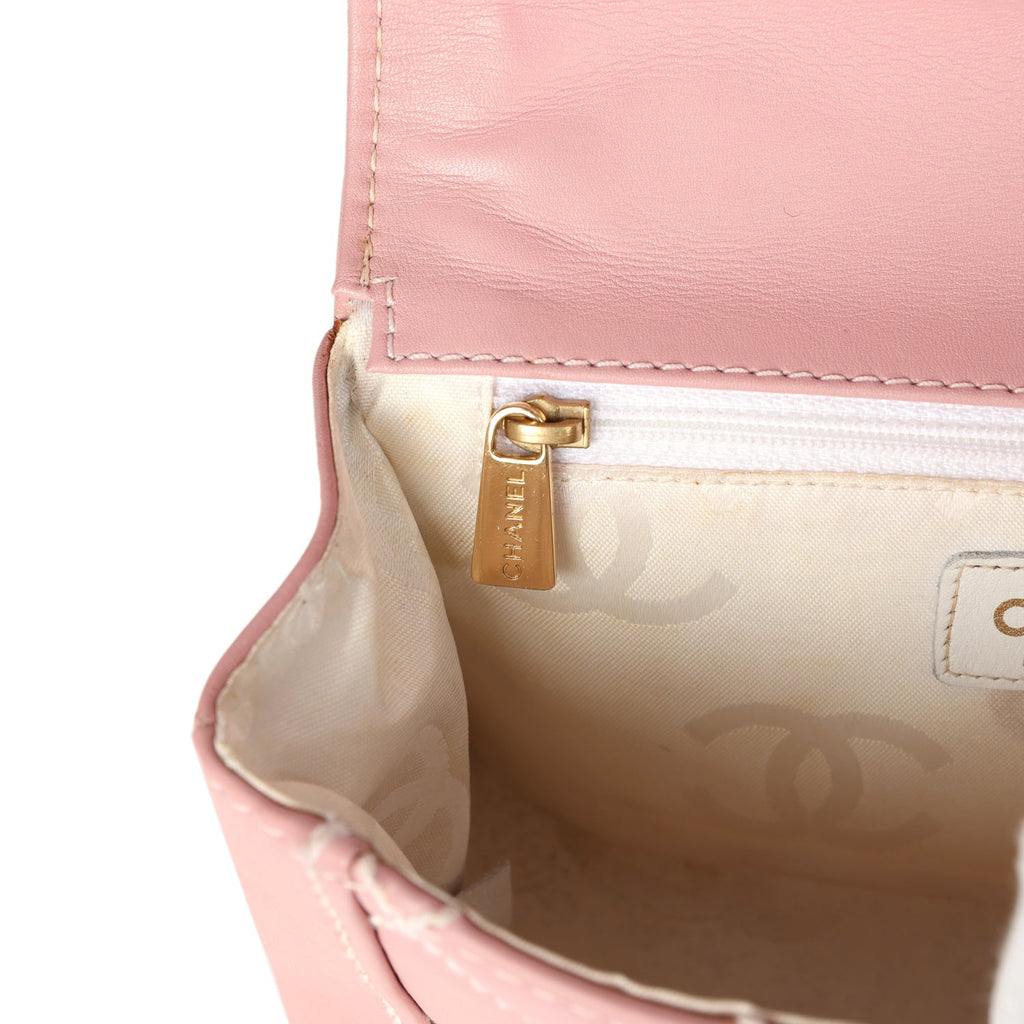 Vintage Chanel Mini Wild Stitch Surpique Top Handle Flap Bag Pink Calfskin Gold Hardware - Image 9