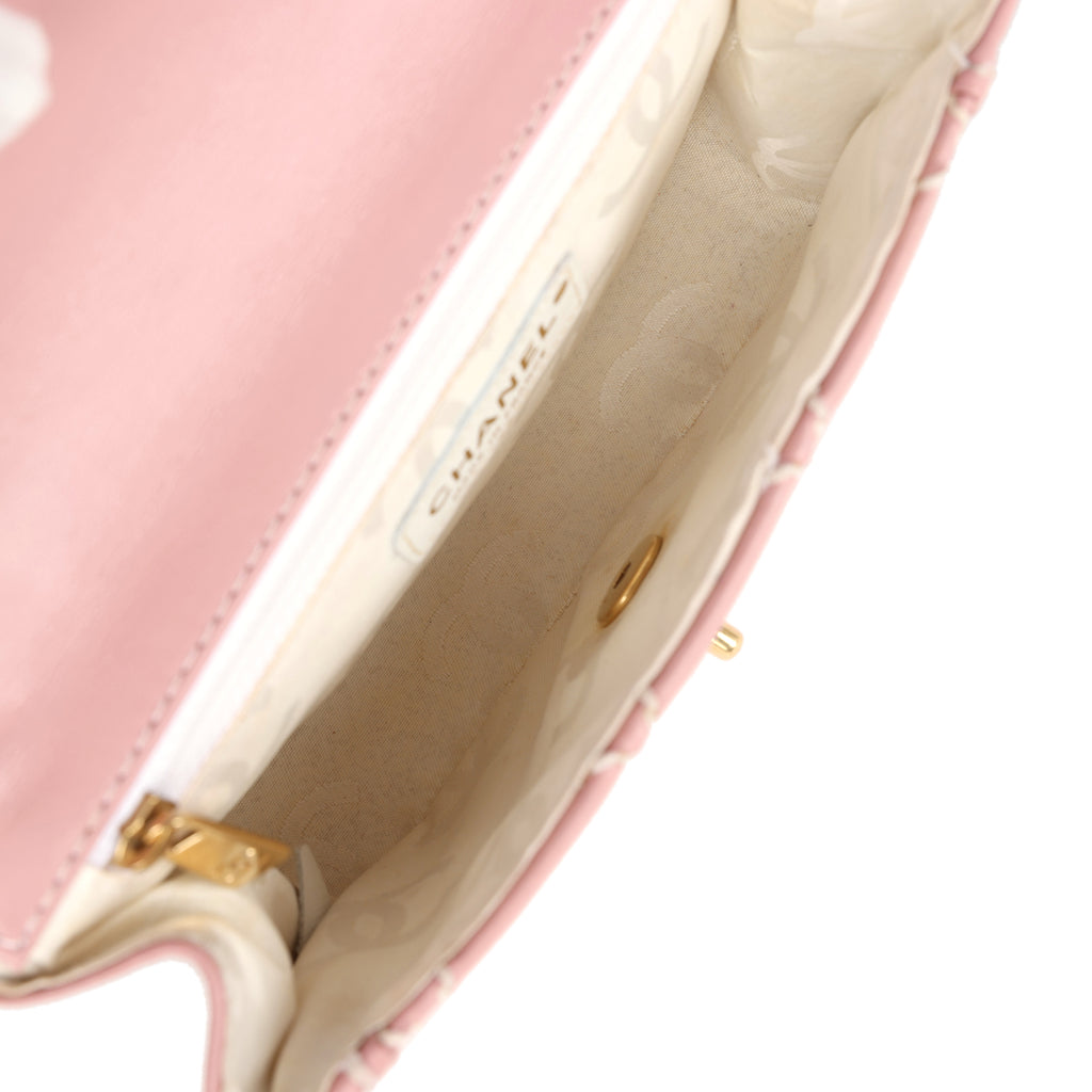Vintage Chanel Mini Wild Stitch Surpique Top Handle Flap Bag Pink Calfskin Gold Hardware - Image 10