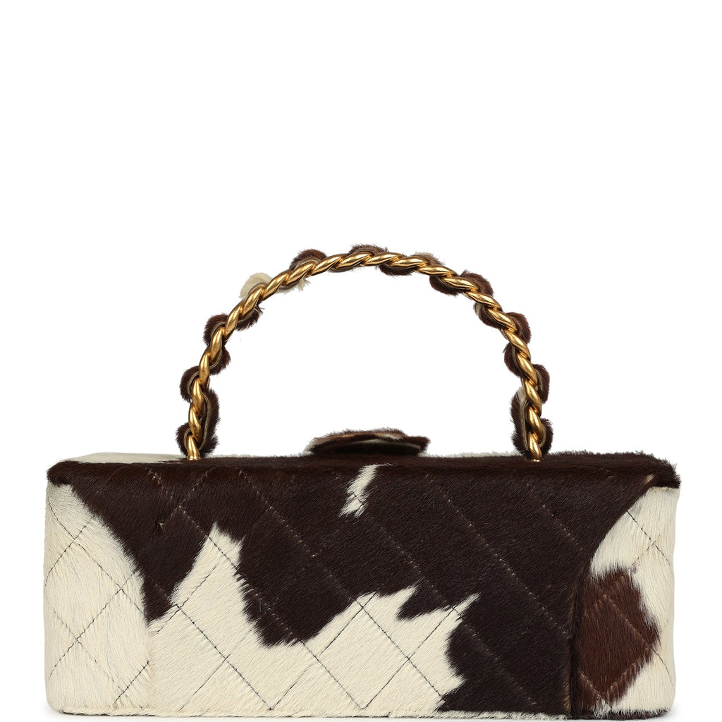Vintage Chanel Rectangular Vanity Box Brown and White Cow Print Pony Hair Antique Gold Hardware - Image 5