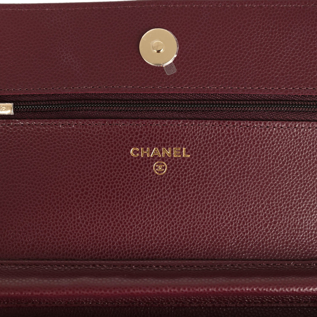 Chanel Wallet On Chain WOC Dark Burgundy Shiny Caviar Light Gold Hardware - Image 9