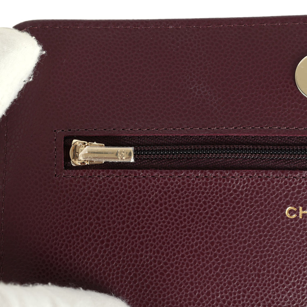 Chanel Wallet On Chain WOC Dark Burgundy Shiny Caviar Light Gold Hardware - Image 10