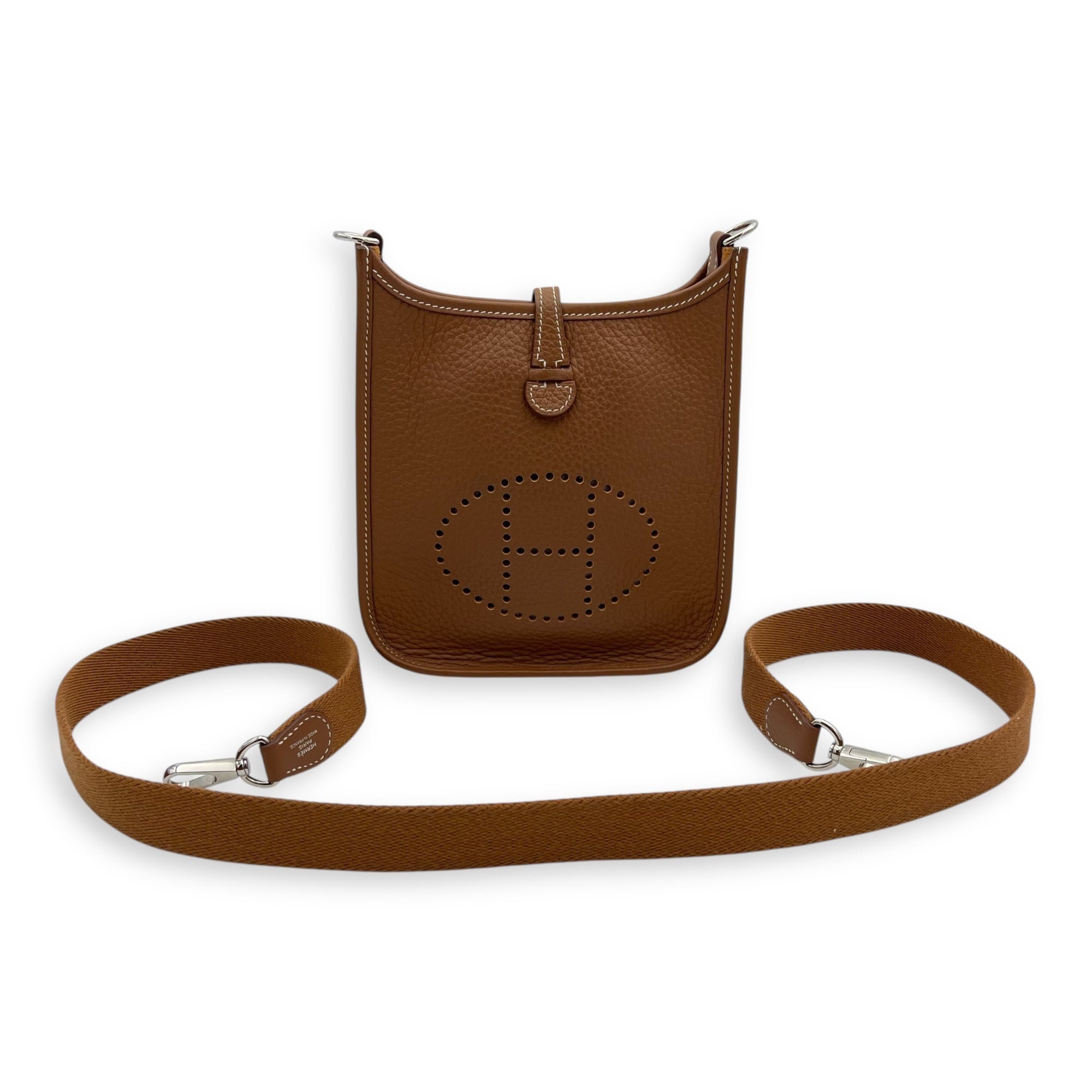 Evelyne Mini Gold Shoulder Bag in Clemence, Palladium hardware - Image 12