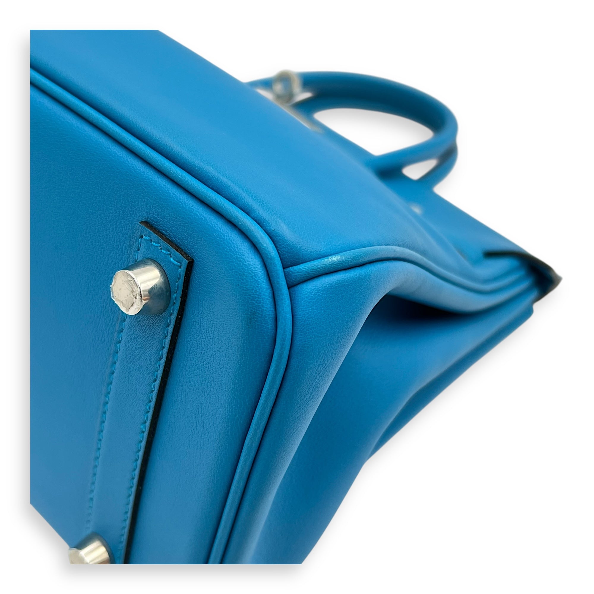 Birkin 25 Blue Zanzibar Top Handle Bag in Swift, Silver hardware - Image 8