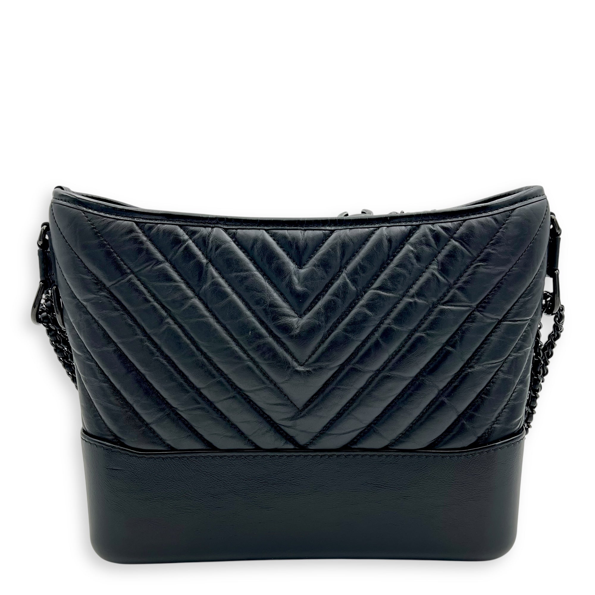 Gabrielle Large Black Shoulder Bag in Calfskin, So Black hardware