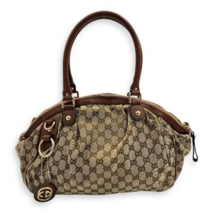 GG Top Handle Bag Brown in Jacquard, Gold hardware