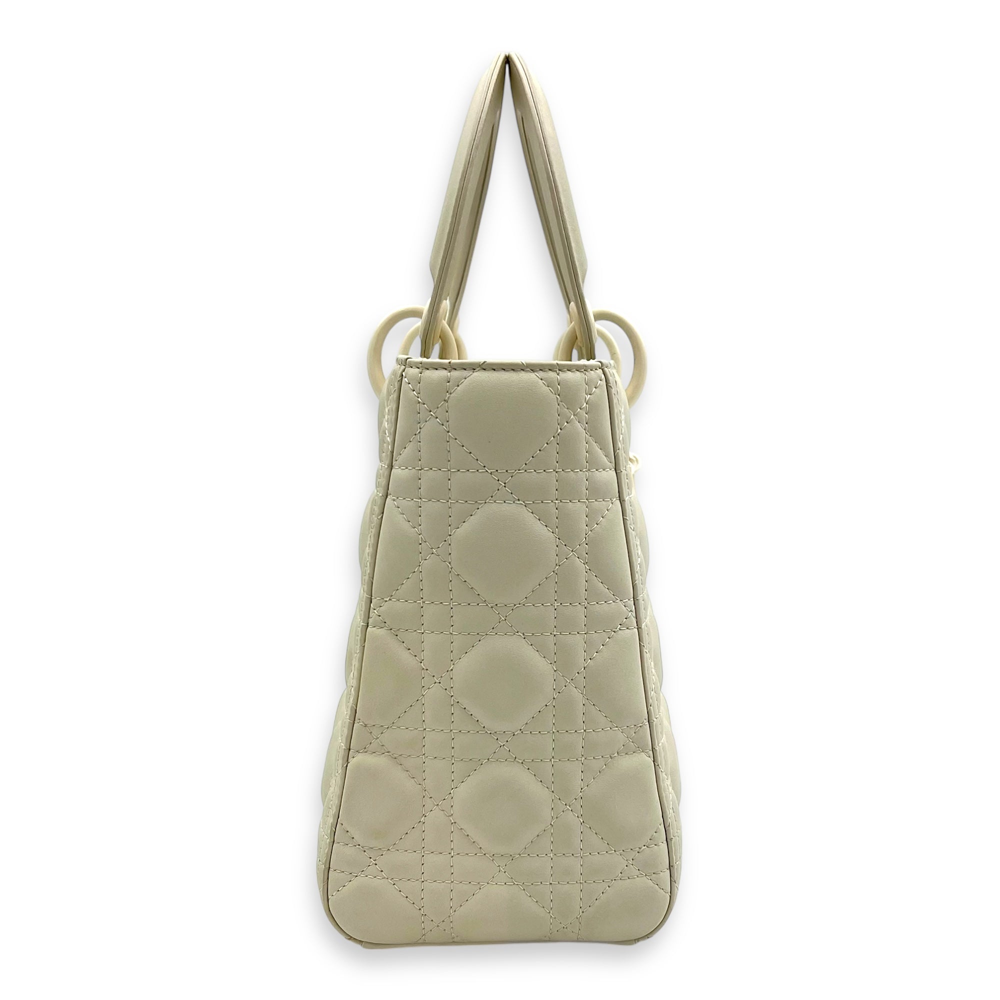 Lady Dior Top Handle Bag Medium White in Lambskin, Ultramatte hardware - Image 5