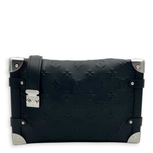 Side Trunk Black Crossbody Bag in Calfskin, Silver hardware