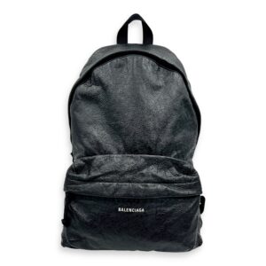 Logo Black Backpack in Distressed Leather, Silver hardware