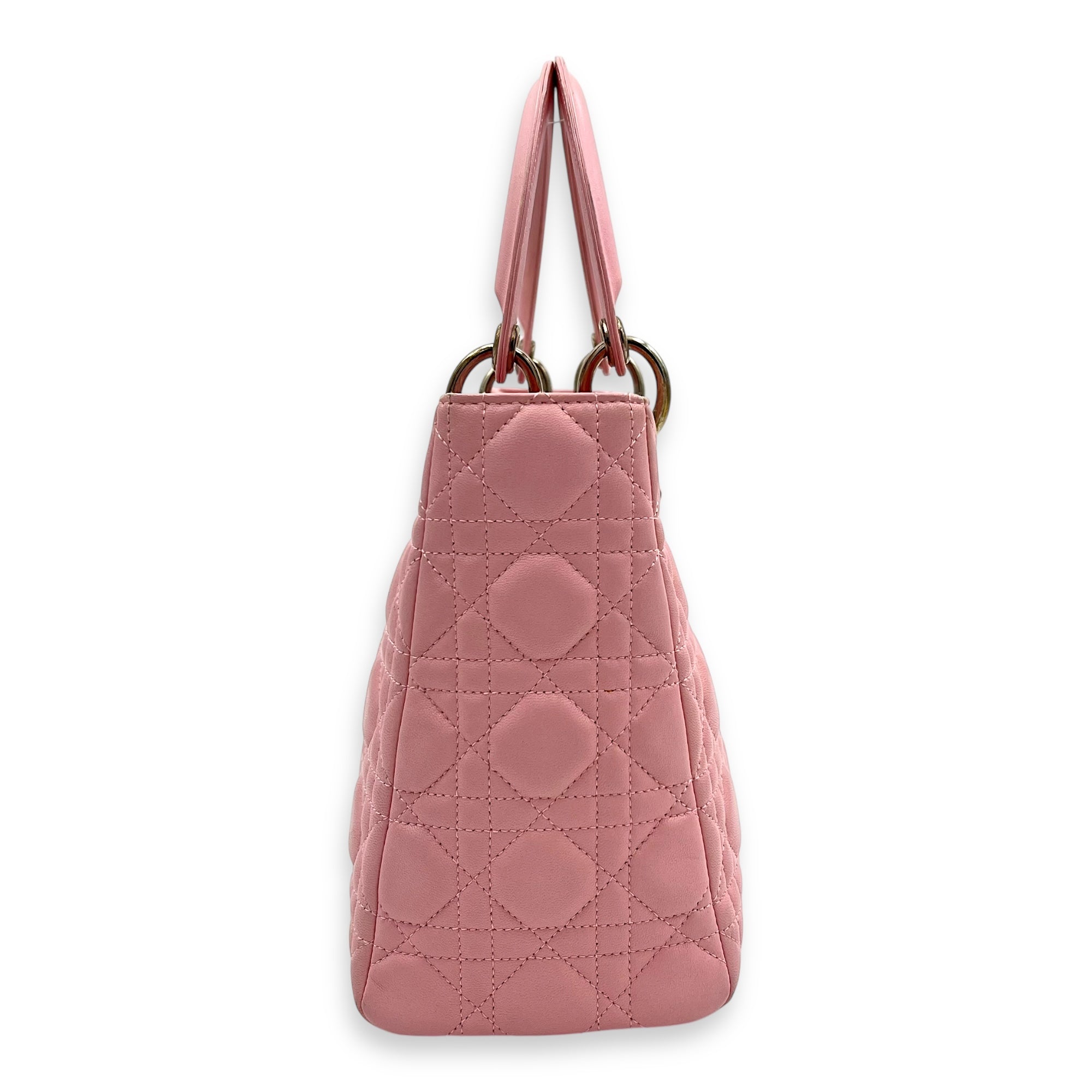 Lady Dior Top Handle Bag Medium Pink in Calfskin, Silver hardware - Image 4