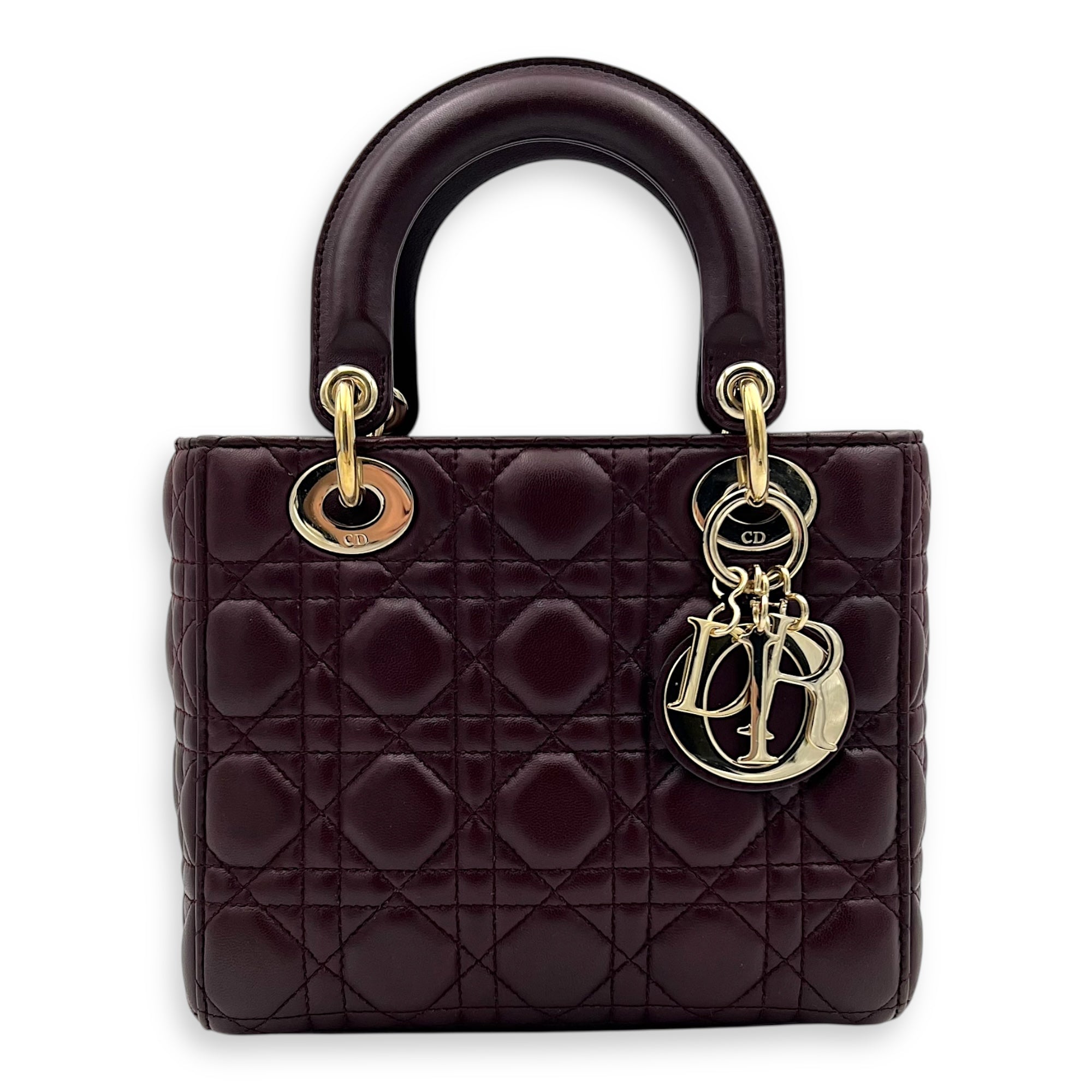Lady Dior Small Red Top Handle Bag in Lambskin, Gold hardware