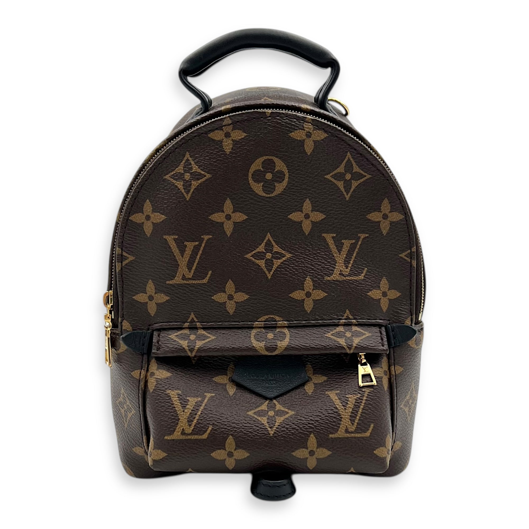 Palm Springs Mini Brown Backpack in Monogram Coated Canvas, Gold hardware
