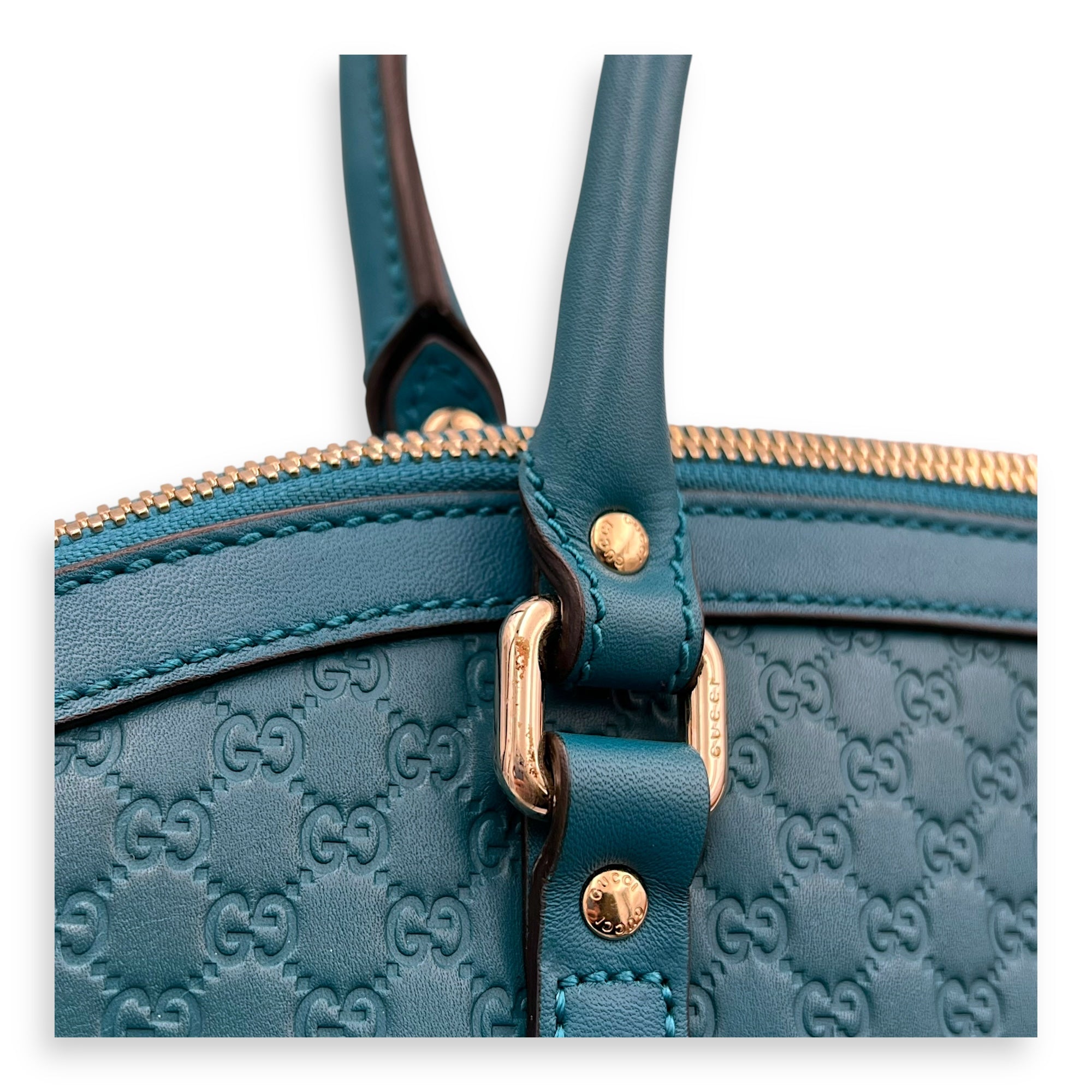 Guccissima Top Handle Bag Blue in Guccissima Leather, Gold hardware - Image 13