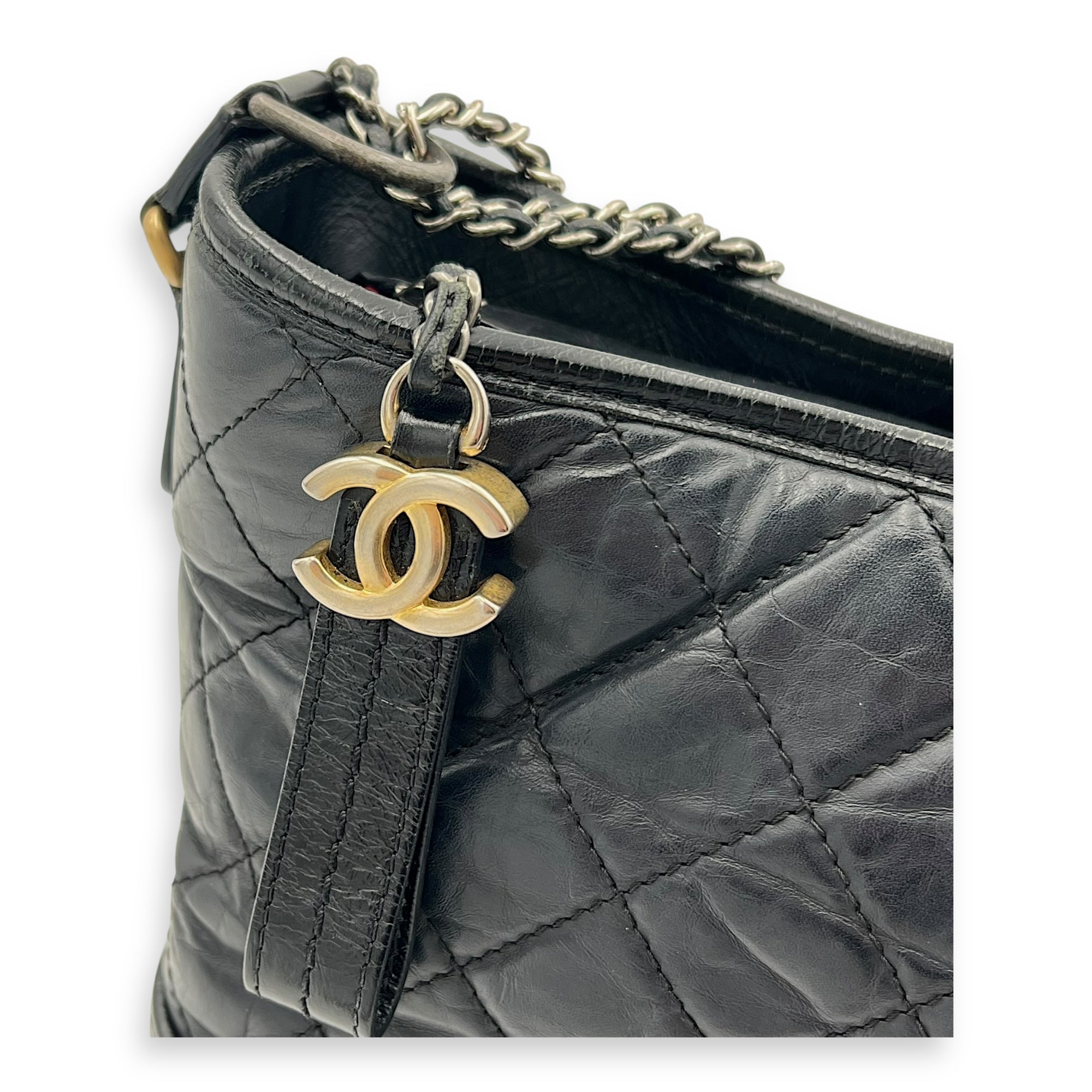 Gabrielle Medium Black Crossbody Bag in Calfskin, Mixed hardware - Image 12