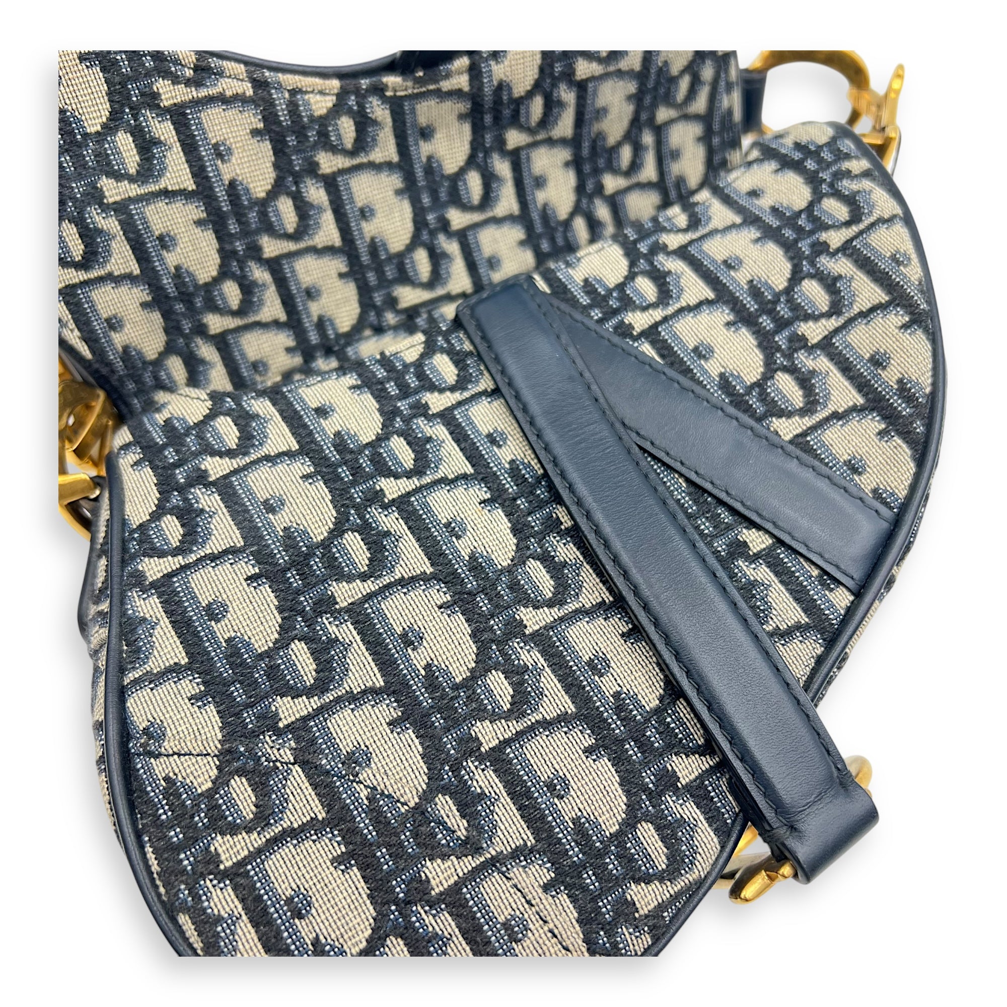 Saddle Top Handle Bag Mini Blue in Jacquard, Gold hardware - Image 12