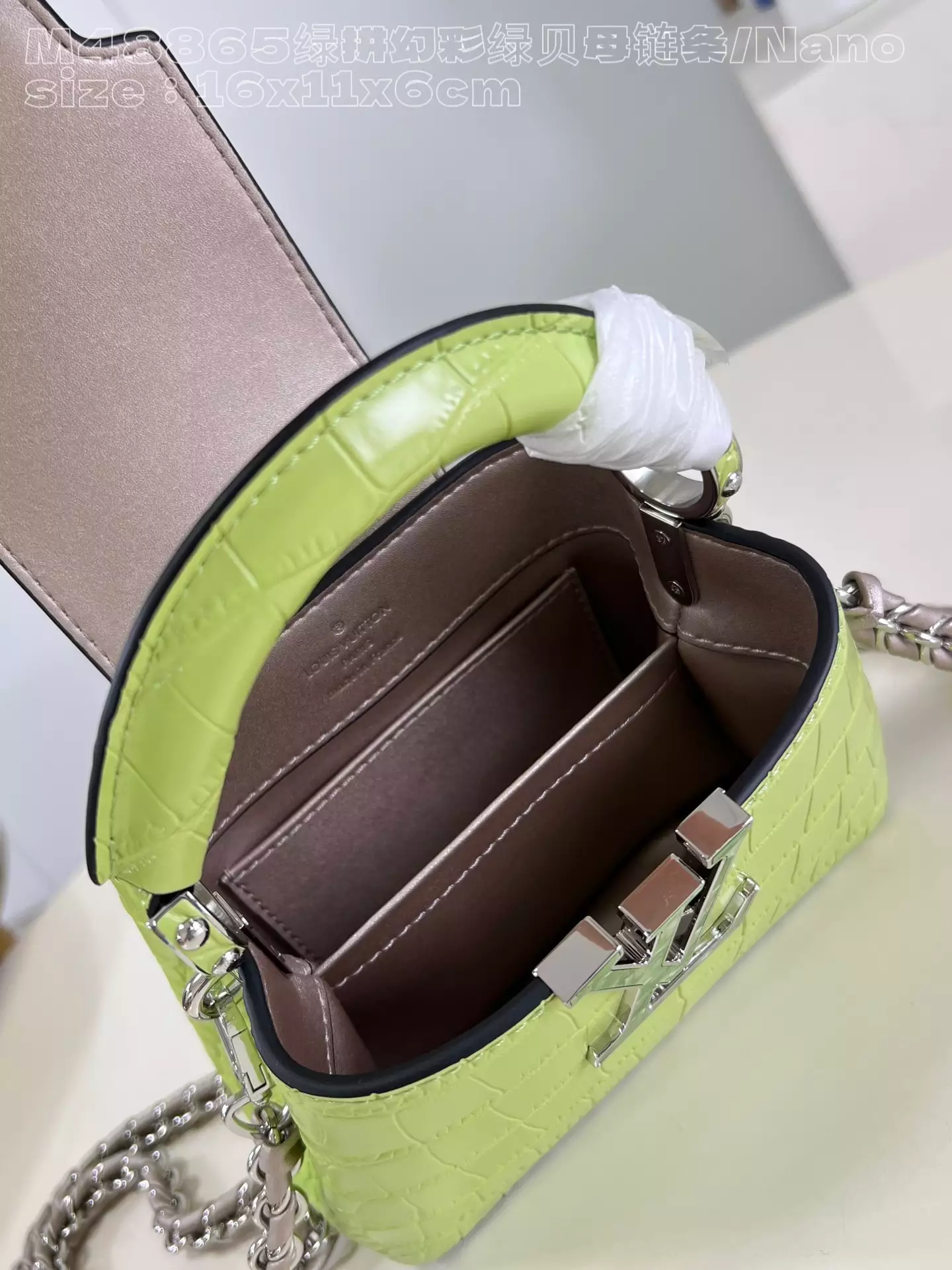 Capucines Nano Crocodilian Brillant Lime Leather - Repbags.ru - Image 9
