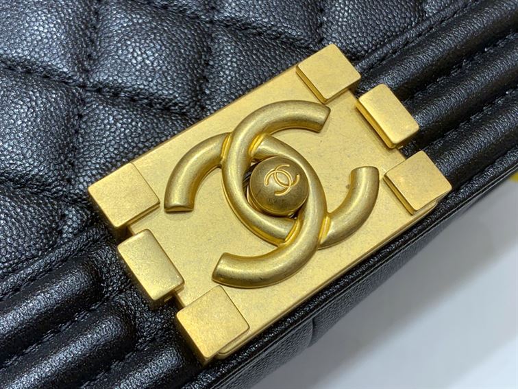 Chanel Medium Boy Bag Black Caviar Antique Gold Hardware - Image 6