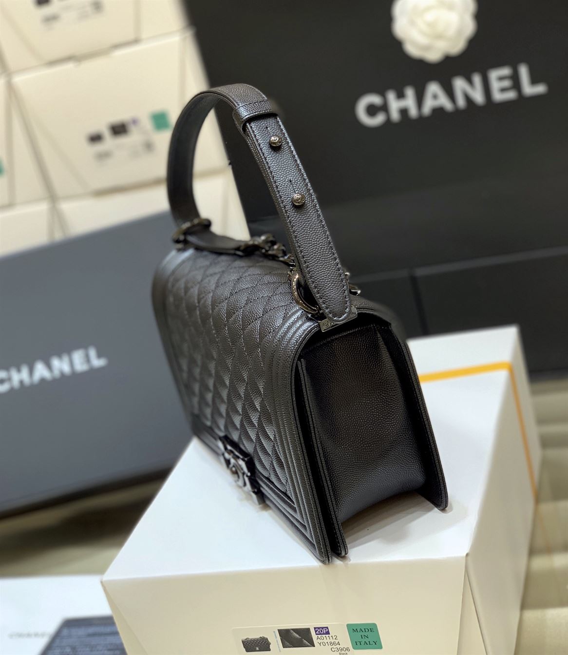 Chanel Medium Boy Bag Black Caviar Antique - Image 6