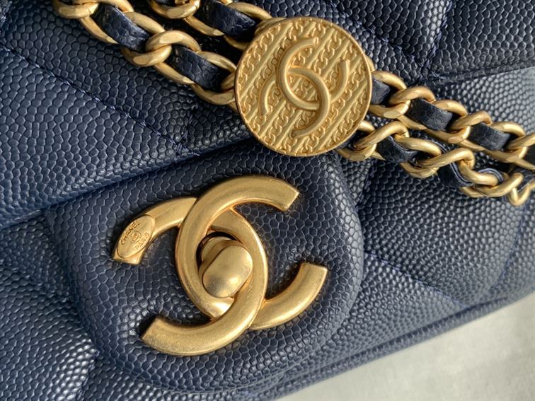 Chanel Mini Flap Bag Navy Blue Shiny Calfskin - Image 9