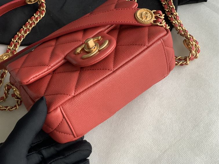 Chanel Mini Flap Bag Red Shiny Calfskin - Image 6